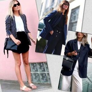 NYCC New York Clothing Co. Women's Large Blue Striped Open Front Blazer/Jacket